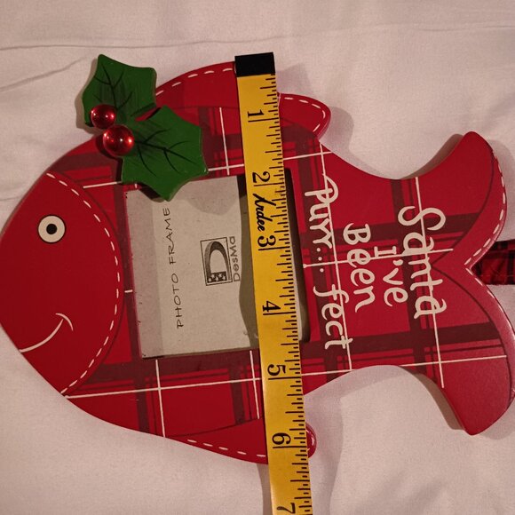 Christmas Cat Picture Ornament Fish Shaped - Picture 3 of 5